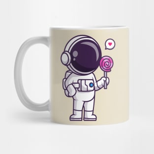 Cute Astronaut Eating Lollipop Candy Cartoon Mug